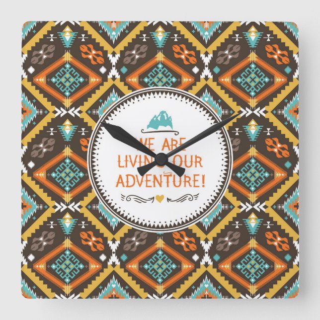 Living Our Adventure Square Wall Clock (Front)