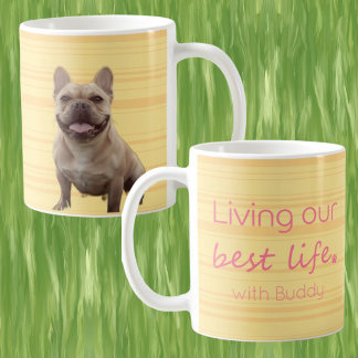 Living Our Best Life Custom Dog Photo Yellow Strip Coffee Mug