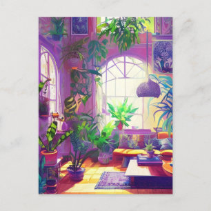 Living Room Full of Tropical Plants AI Generated Postcard