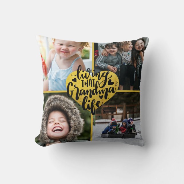 Living That Grandma Life Photo Collage Message  Cushion (Front)