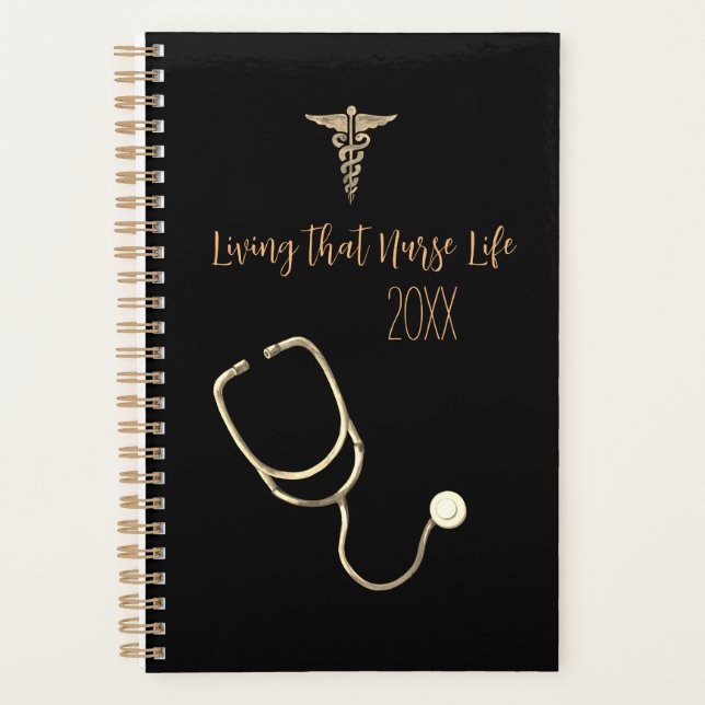 Living that Nurse Life Elegant Hand Lettered Gold Planner (Front)
