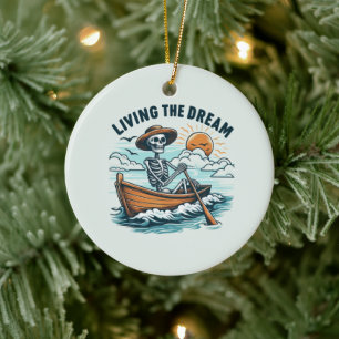 Living The Dream - Skeleton (2) Ceramic Tree Decoration
