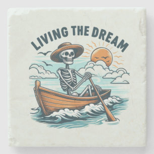 Living The Dream - Skeleton (2) Stone Coaster