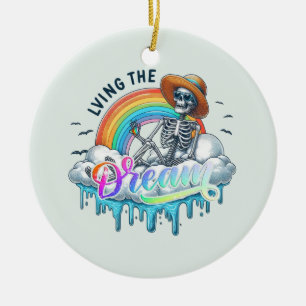 Living The Dream - Skeleton Ceramic Tree Decoration