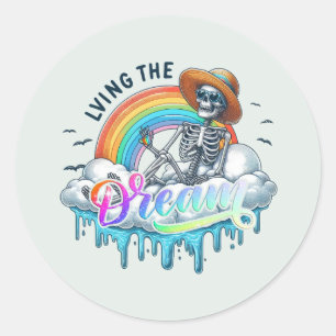 Living The Dream - Skeleton Classic Round Sticker