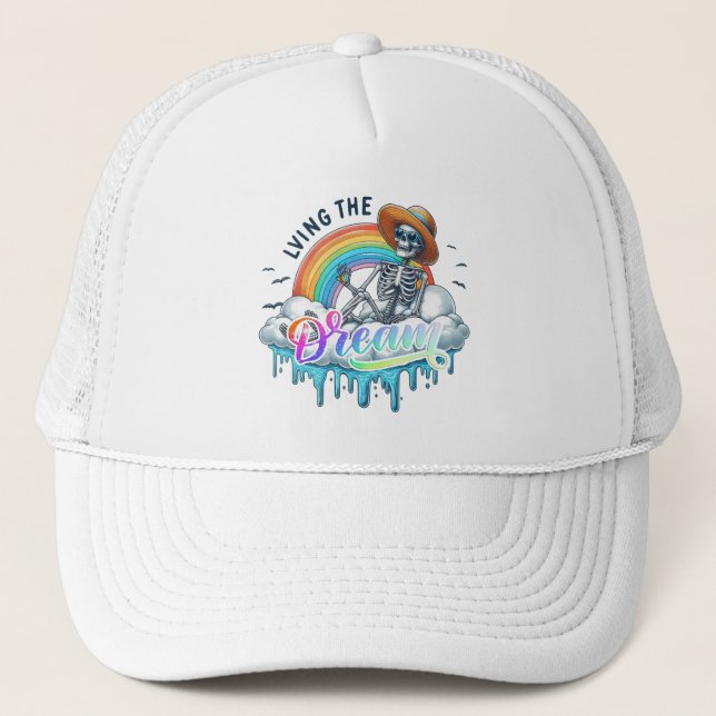 Living The Dream - Skeleton Trucker Hat (Front)