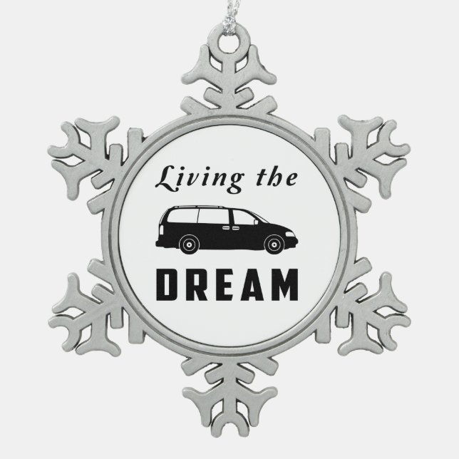 Living the Dream Snowflake Pewter Christmas Ornament (Front)