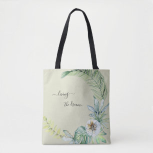 Living the Dream Tropical Foliage Beige Tote Bag