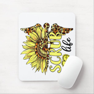 Living The Scrub Life Nurse Sunflower Leopard Nurs Mouse Mat