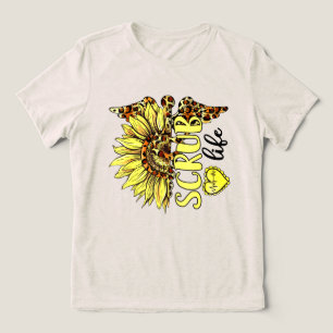 Living The Scrub Life Nurse Sunflower Leopard Nurs Tri-Blend Shirt