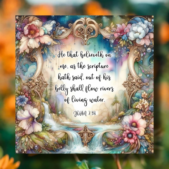 Living Water Verse Art Nouveau Watercolor Easter Holiday Card (Creator Uploaded)