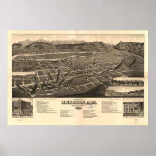 Livingston Montana 1883 Antique Panoramic Map Poster