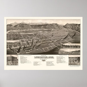 Livingston, MT Panoramic Map - 1884 Poster