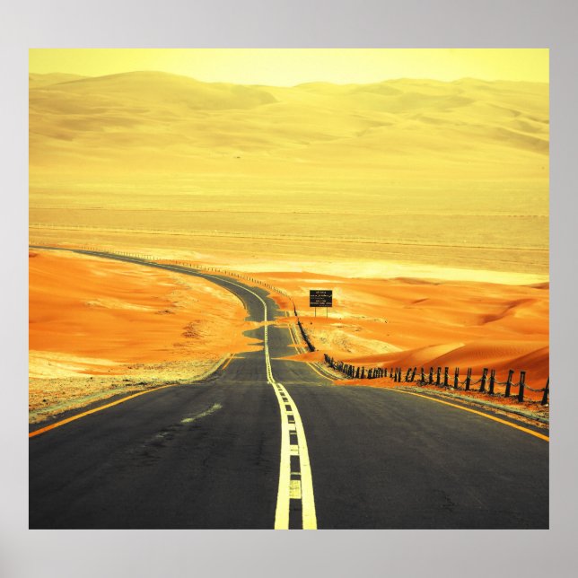 Liwa Oasis Asphalt Road, Dunes. Poster (Front)