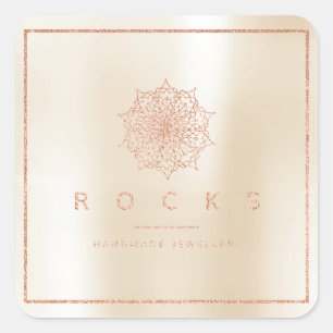 Liz Mandala Pink Rose Gold Metallic Pearly Square Sticker