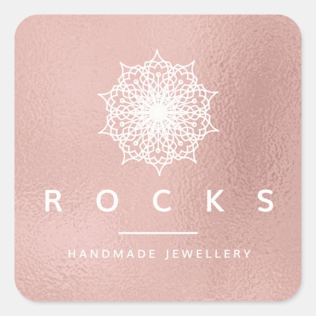 Liz Mandala Pink Rose Gold Metallic White 1 Square Sticker (Front)