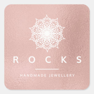 Liz Mandala Pink Rose Gold Metallic White 1 Square Sticker