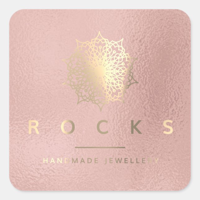 Liz Mandala Pink Rose Gold Metallic White 2 Square Sticker (Front)