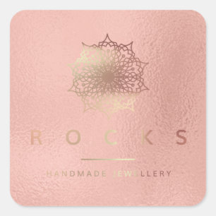 Liz Mandala Pink Rose Gold Metallic White 5 Square Sticker