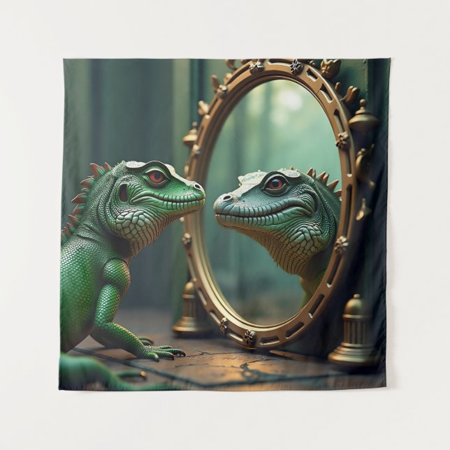 Lizard and Crocodile Mirror Encounter Tapestry (Front)