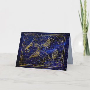 lizard and swan constellation greeting card
