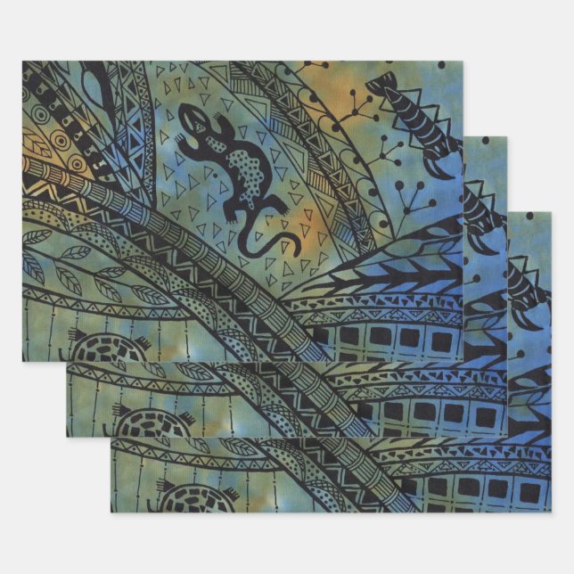 Lizard Batik Wrapping Paper Sheet (Set)