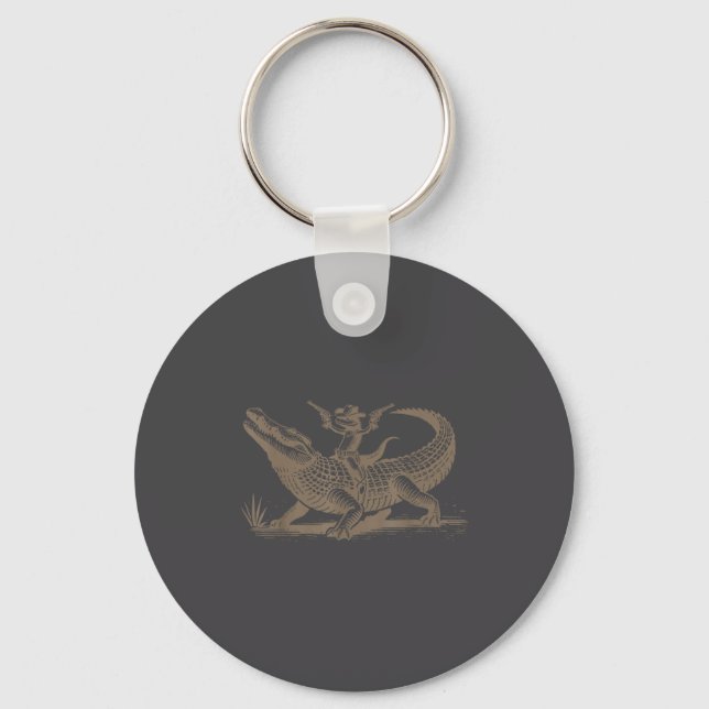 Lizard Cowboy Riding Crocodile Alligator Western A Key Ring (Front)