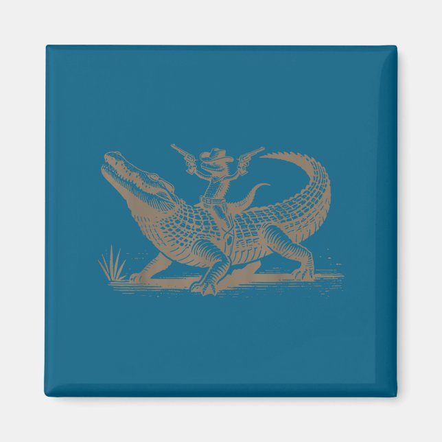 Lizard Cowboy Riding Crocodile Alligator Western A Magnet (Front)