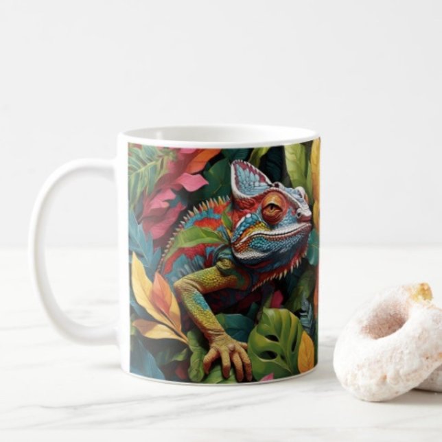 Lizard Leaves & Colour  Coffee Mug (Colourful Lizard Tropical Jungle Art mug available in 11 oz & 15 oz. Microwave and dishwasher safe. )