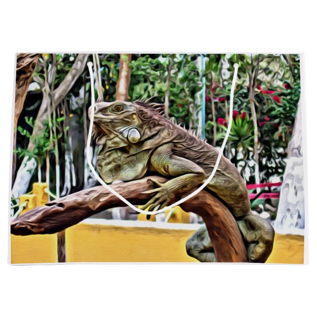 Lizard on a branch large gift bag (Front)
