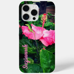 Lizard on Pink Tropical Hibiscus Flower Custom iPhone 15 Pro Max Case