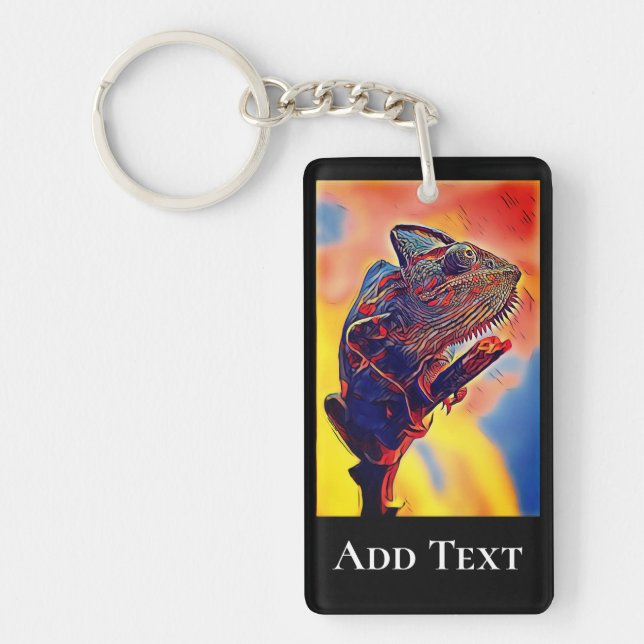 Lizard Portrait Painting Digital Art. Personalise  Key Ring (Front)