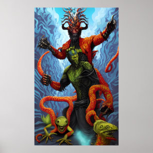 Lizard Power Bonanza - Ken Gauge Surreal Art Poster