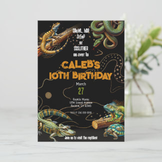 Lizard Snake Turtle Reptile Dark Birthday Party  Invitation