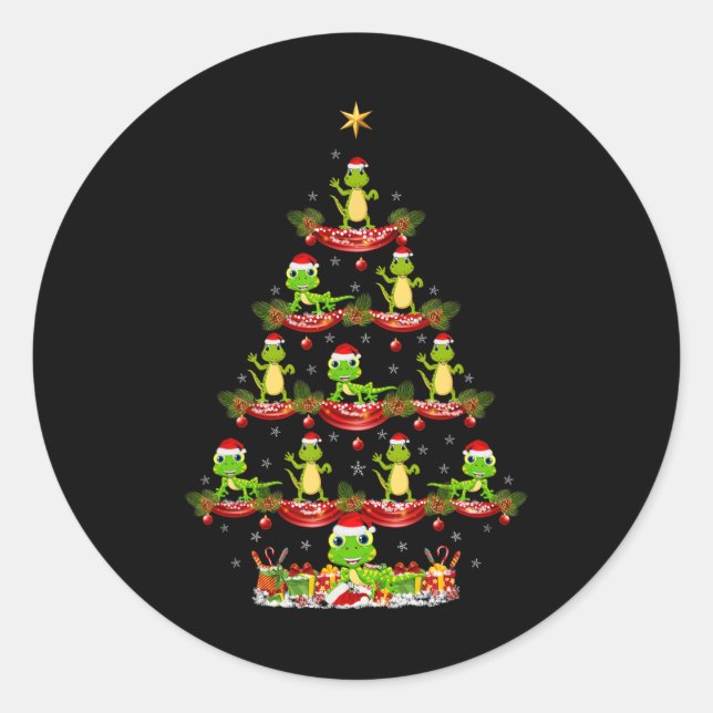 Lizard Xmas Lighting Santa Lizard Christmas Tree  Classic Round Sticker (Front)