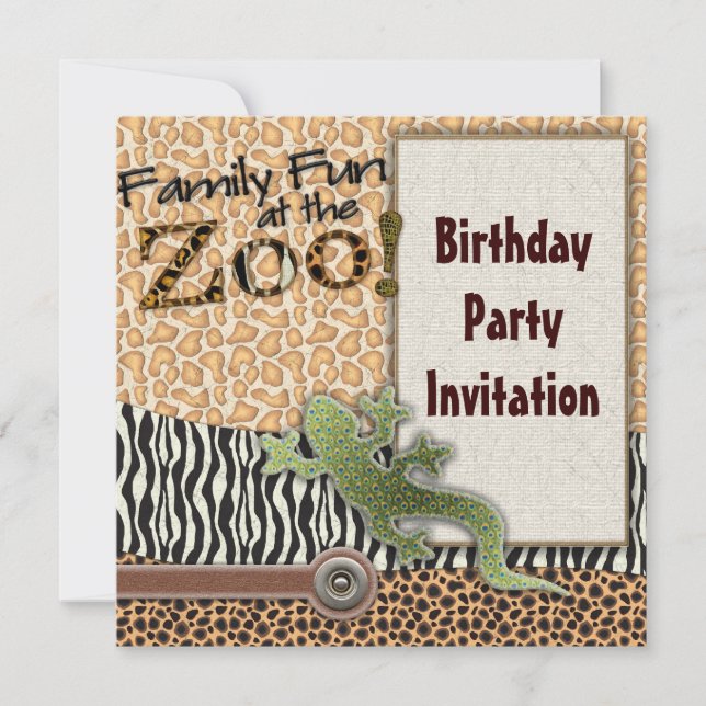 Lizard Zebra Safari Zoo Birthday Party Invitation (Front)