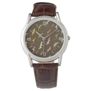 Lizards and Geckos, on coffee brown Watch