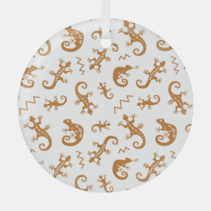 Lizards Chameleons: Seamless Pattern Design. Glass Tree Decoration