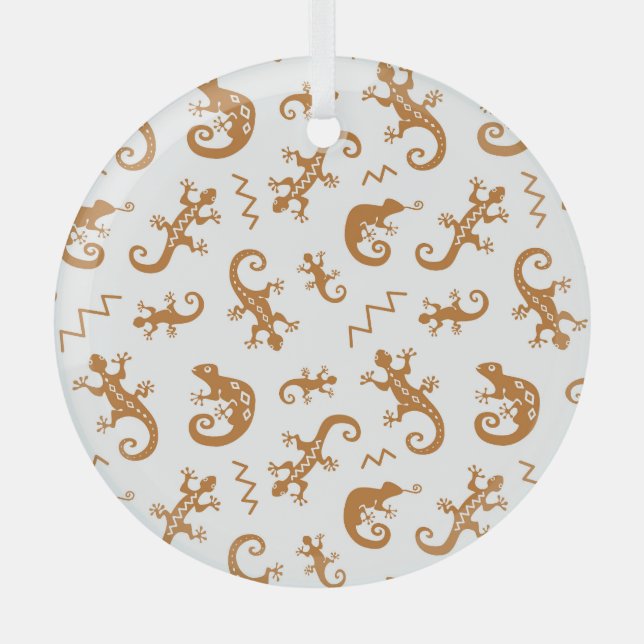 Lizards Chameleons: Seamless Pattern Design. Glass Tree Decoration (Front)