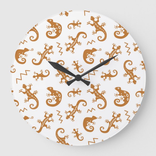 Lizards Chameleons: Seamless Pattern Design. Large Clock (Front)