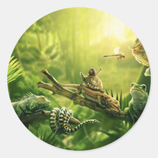 Lizards Frogs Jungle Reptiles Landscape Classic Round Sticker