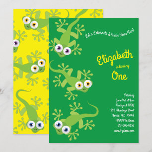 Lizards Geckos Cute Kids 1st Birthday Party Invitation