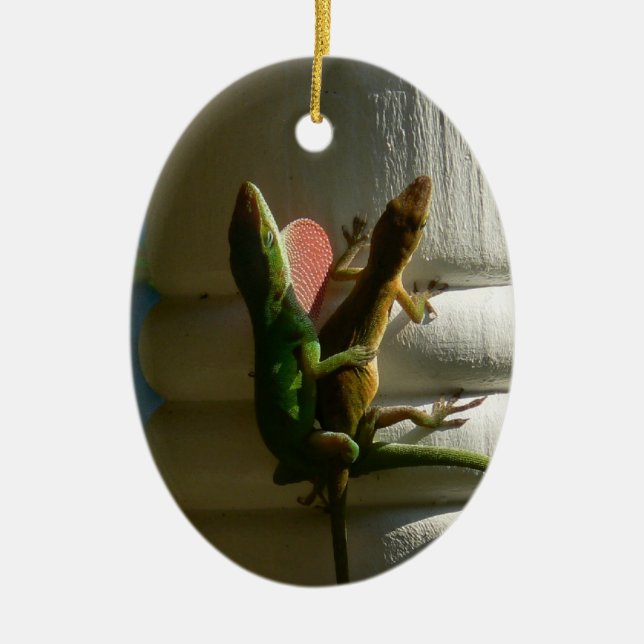 Lizards in Love Ceramic Tree Decoration (Front)