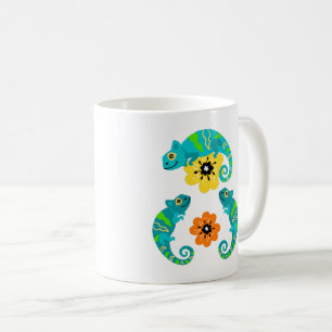 Lizards Love Orange &  Yellow Flowers White Cloth Coffee Mug
