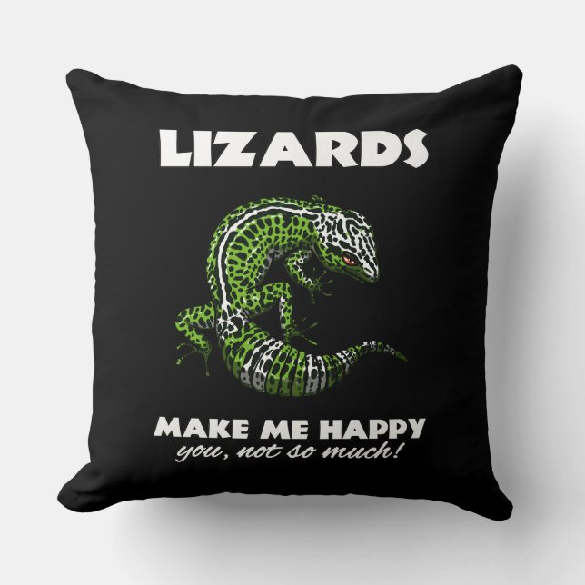 Lizards Make Me Happy Cute Gecko Reptile Cushion (Front)