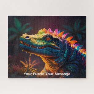 Lizzard dragon neon glowing colouful fantasy jigsaw puzzle