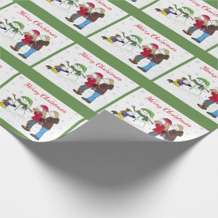 Lizzy's People Snowman Fun Wrapping Paper Green