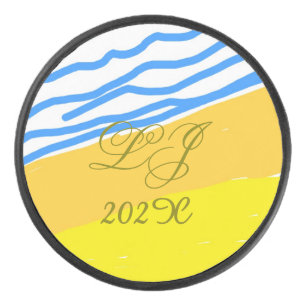 LJ Monogram Elegant Modern Beach Wedding Hockey Puck
