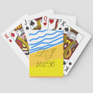 LJ Monogram Elegant Modern Beach Wedding  Playing Cards