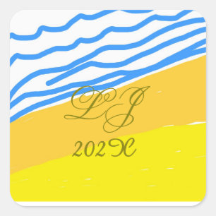 LJ Monogram Elegant Modern Beach Wedding Square Sticker